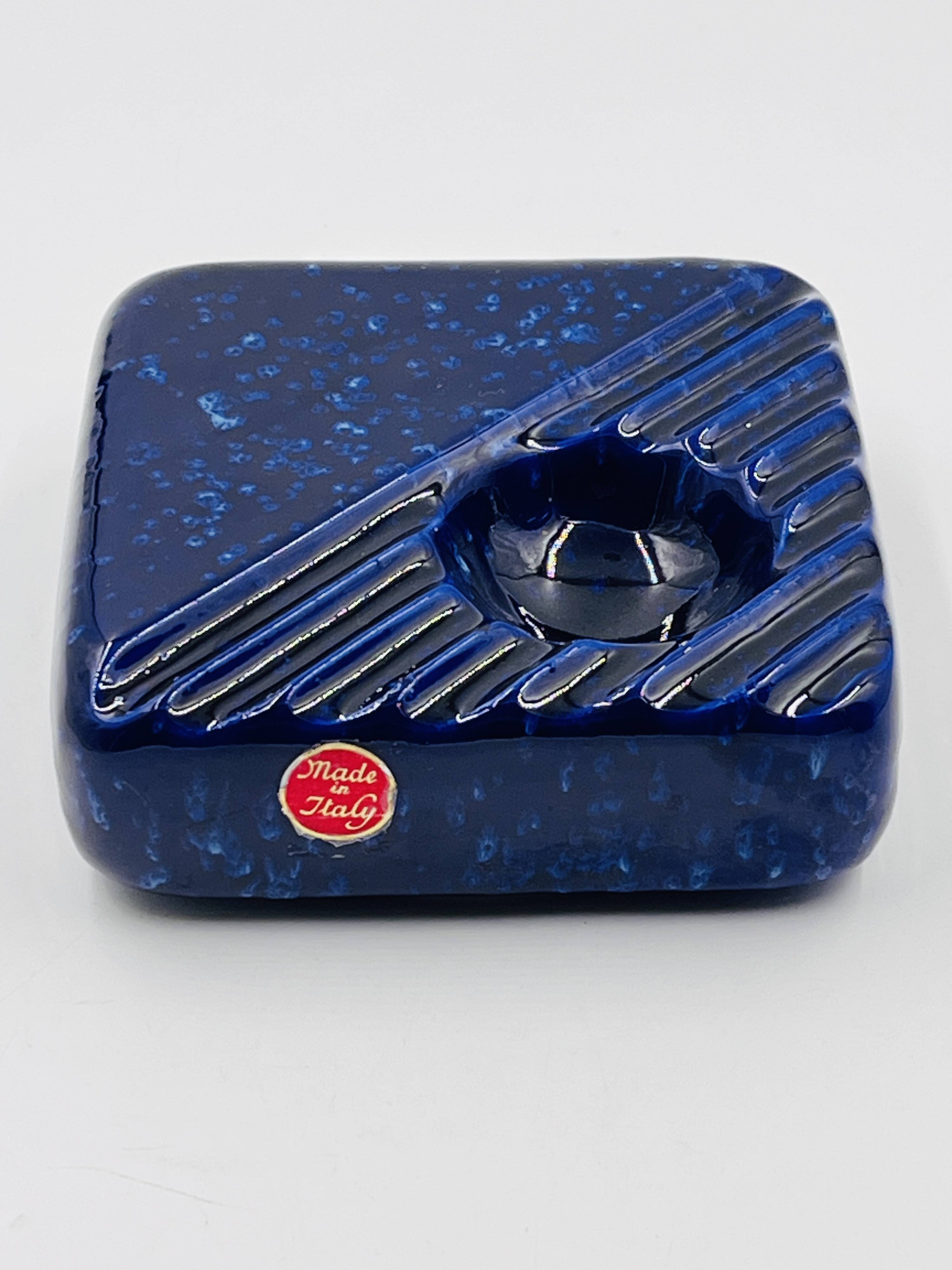 Cobalt blue ceramic ashtray, designed by Cari Zalloni