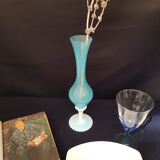 Blue and white opaline vase