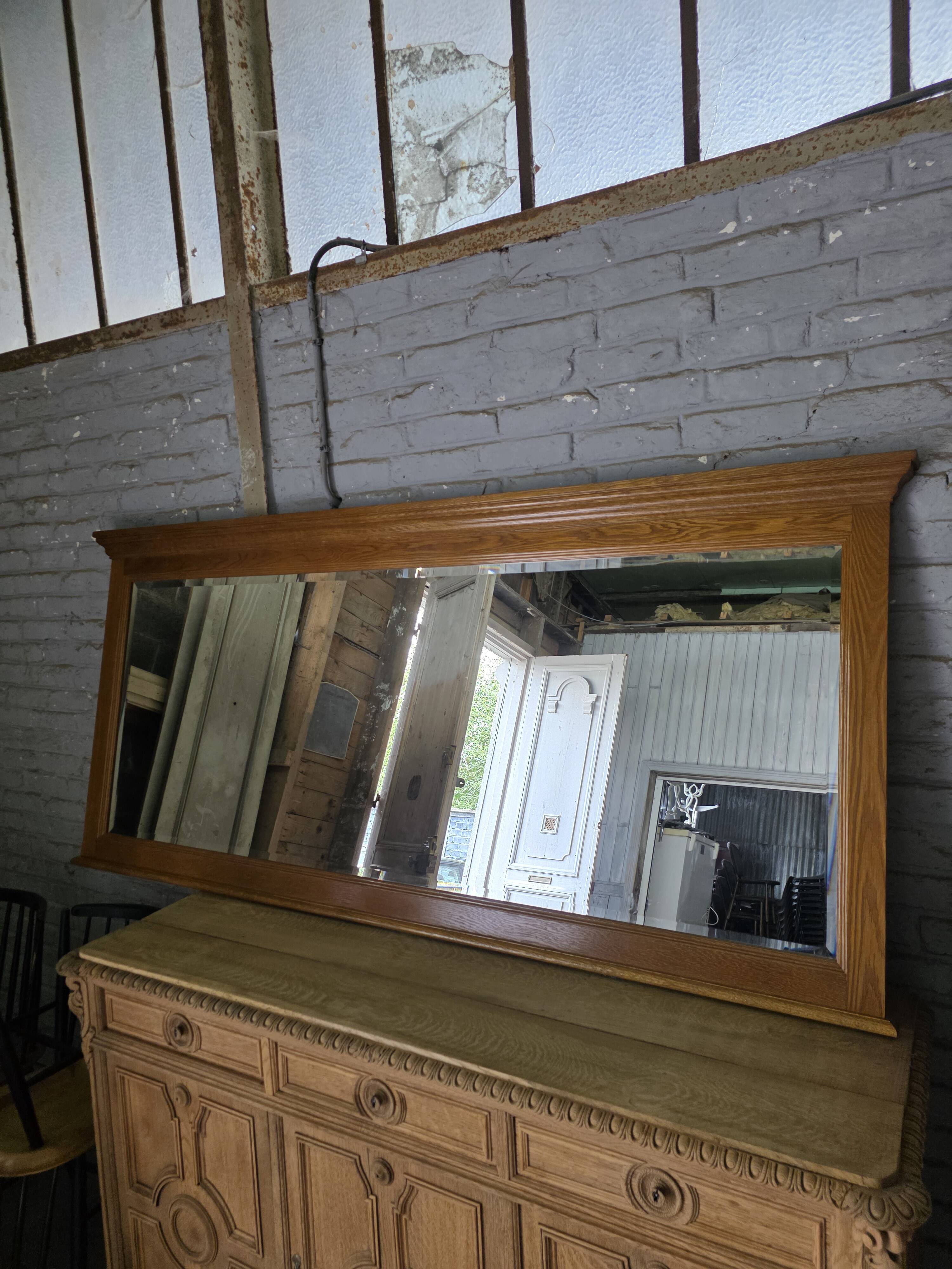 Miroir XXL biseauté en chêne, 210cm de L