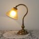 French Vintage Brass Goose Neck Table Lamp Patterned Glass Shade 5353