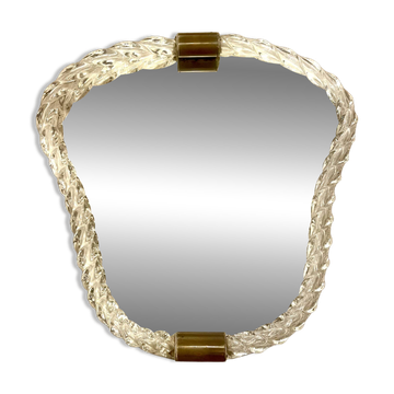 Murano glass and brass wall mirror by Barovier & Toso, 1940s