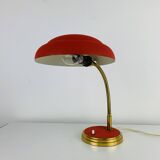 1950s desk lamp, red metal and brass
