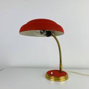 1950s desk lamp, red metal and brass
