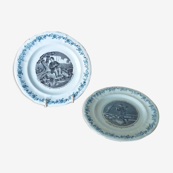 Talking plate in Longwy porcelain, fishing and hunting series