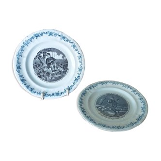 Talking plate in Longwy porcelain, fishing and hunting series
