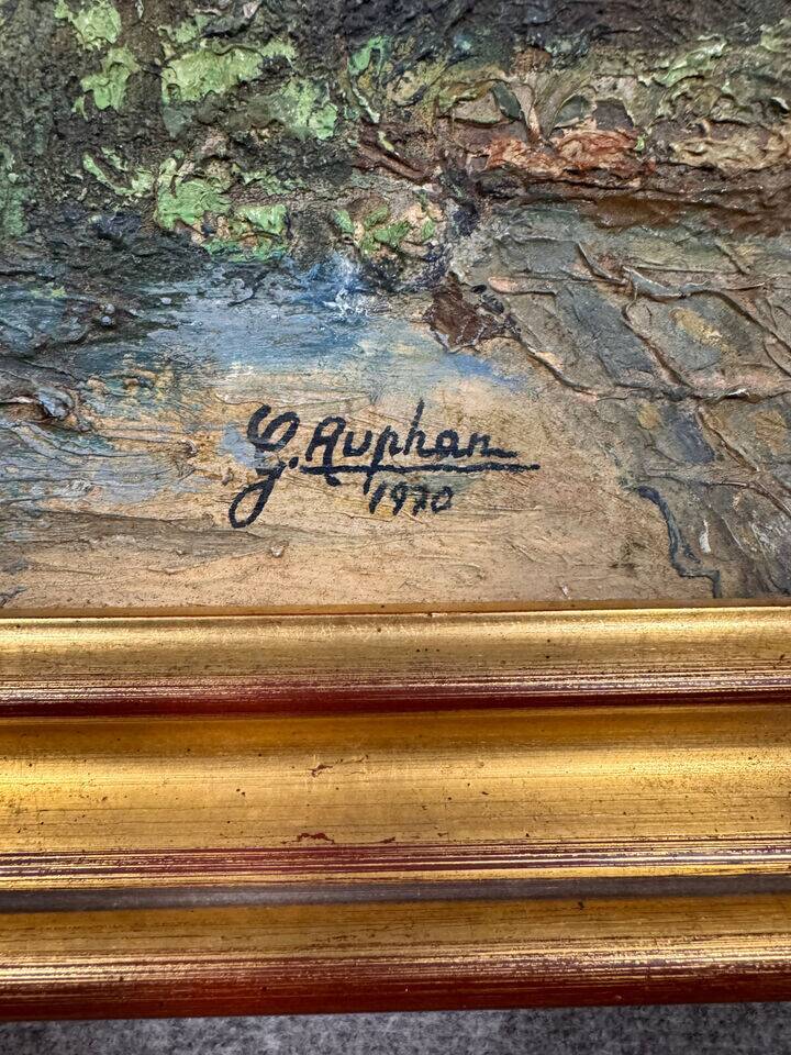 Georges Auphan 1970: oil on canvas depicting an animated landscape