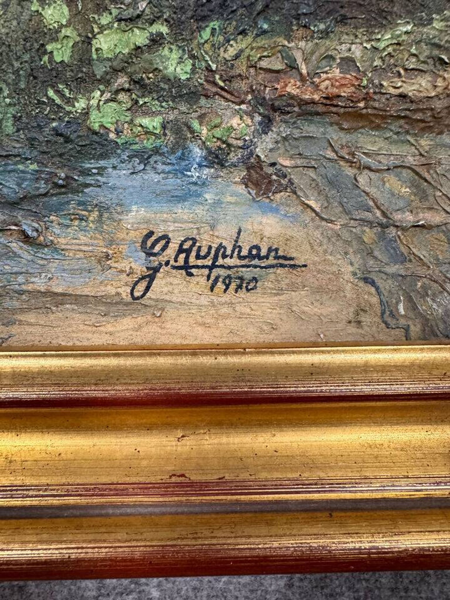 Georges Auphan 1970: huile sur toile figurant un paysage animé
