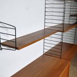 Nisse String wall shelf in walnut wood by Kajsa & Nils Strinning, mid-century shelving system, 1960s