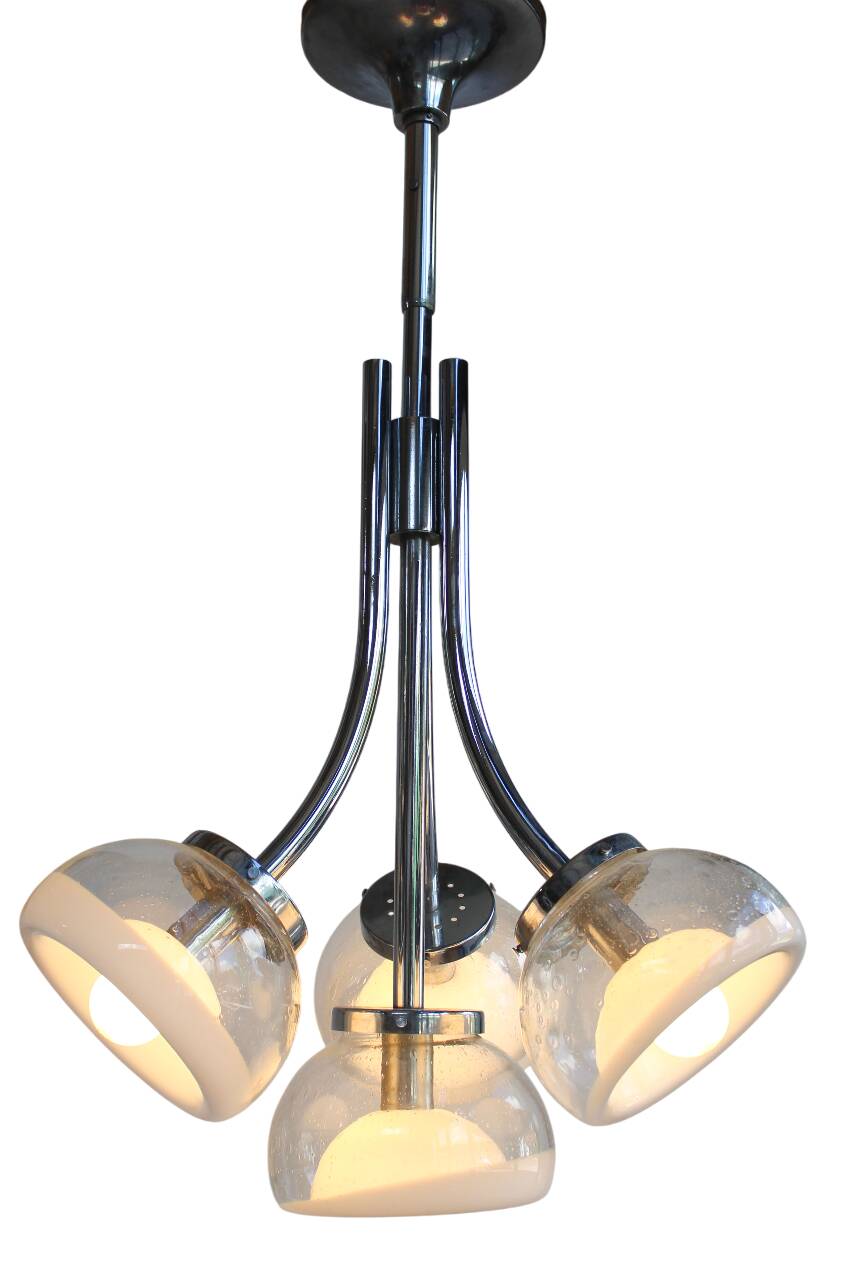 Gaetano Sciolari attr. four arm Murano glass chrome chandelier, 1970s