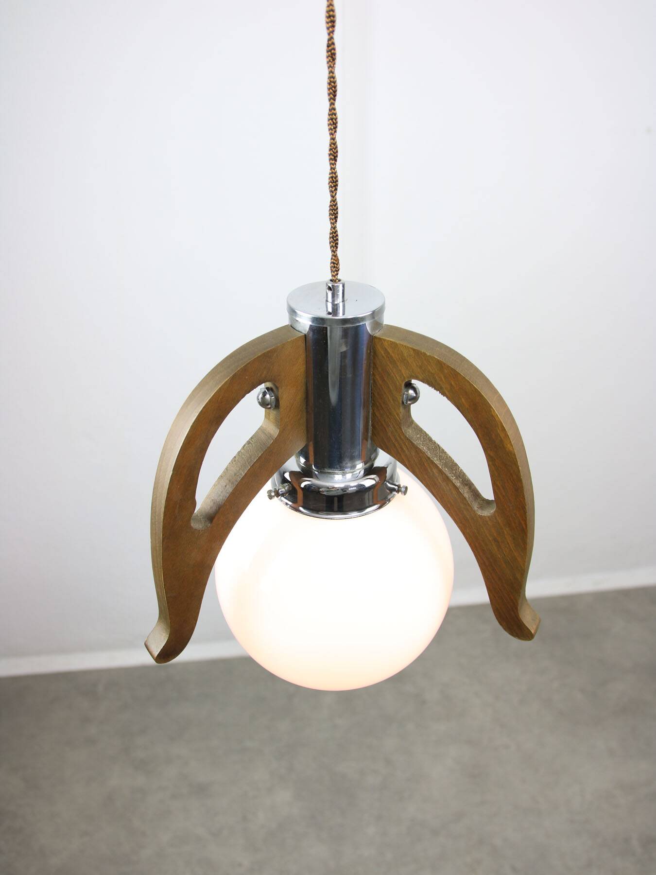 Mid-Century Scandinavian Chrome & Opaline Pendant Lamp, 1960s