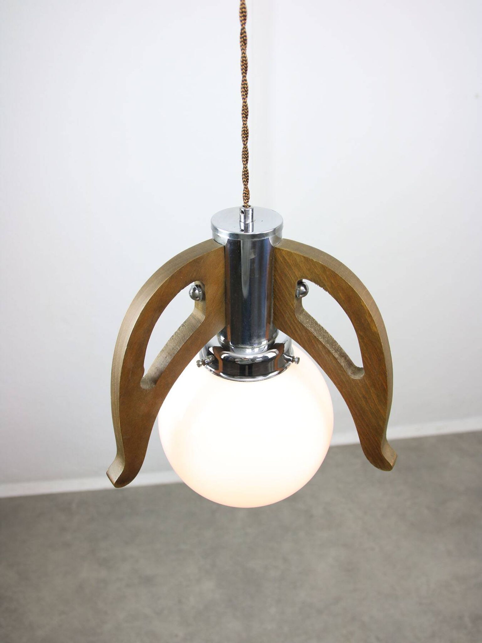 Mid-Century Scandinavian Chrome & Opaline Pendant Lamp, 1960s
