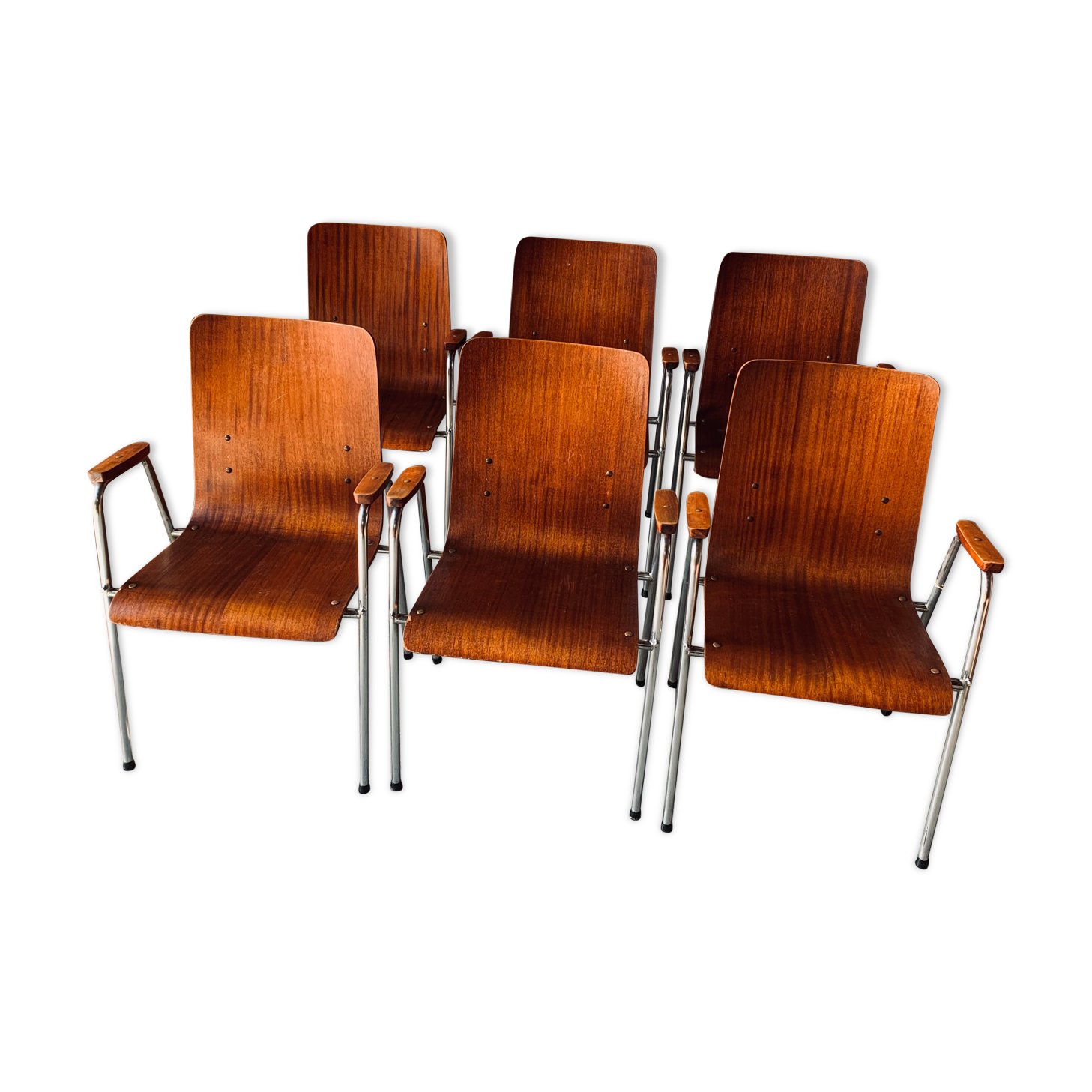 Set of 6 armchairs - Wood & metal -