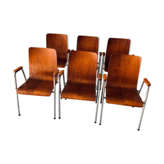 Ensemble de 6 fauteuils - Bois & métal -