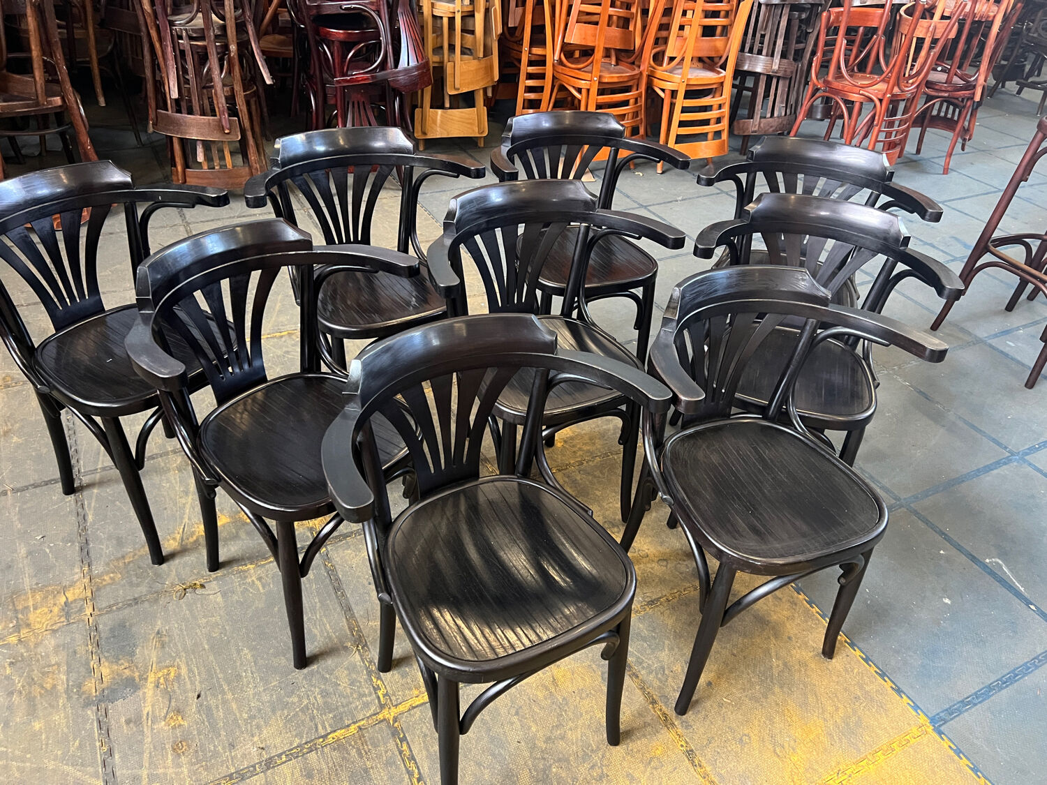 Set of 9 bistro armchairs