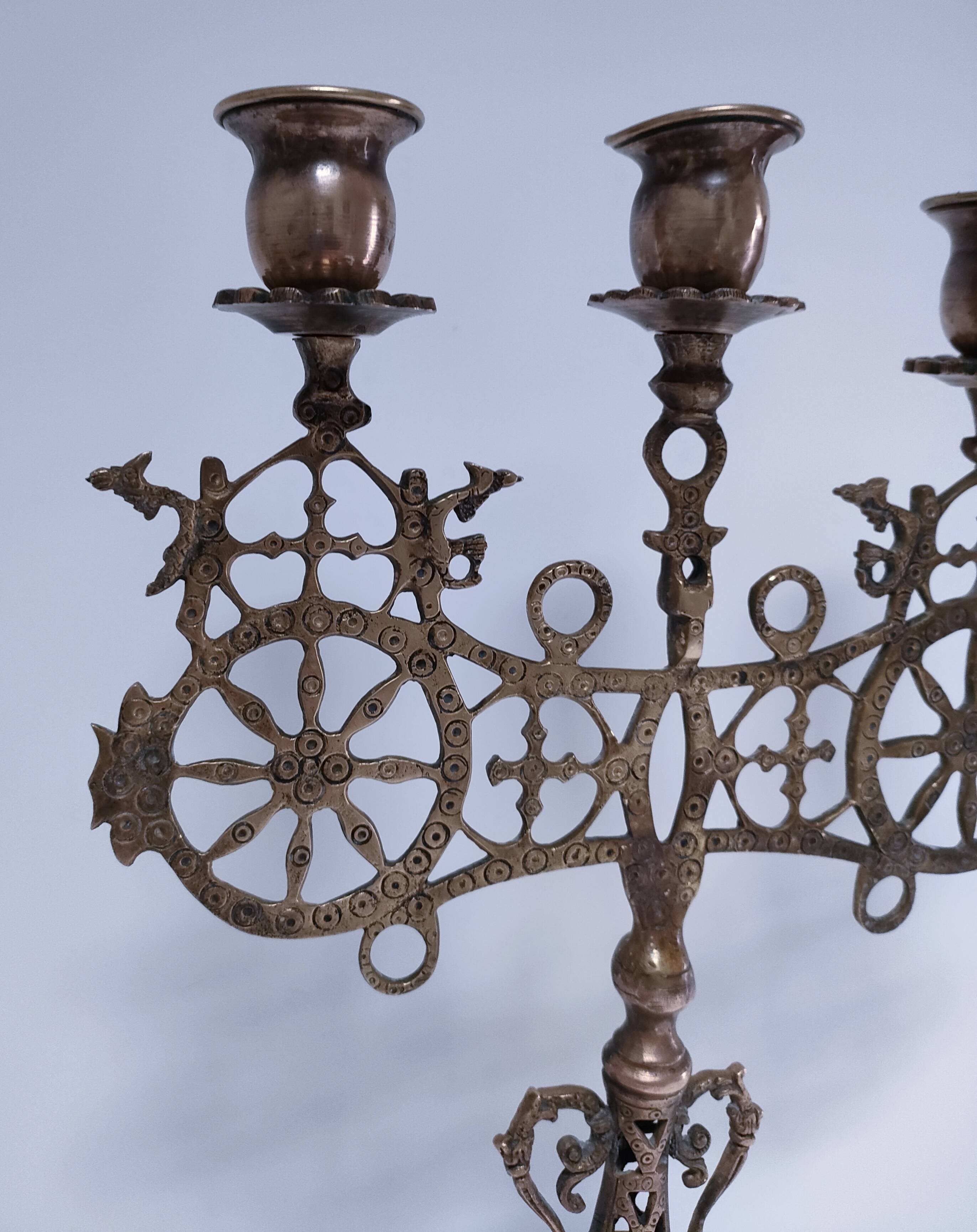 candelabrum decorative peacock wheels solid brass three lights