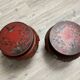 Pair of stools / Chinese side tables in red lacquered wood