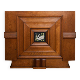 According to Maxime Old: decorative piece with concealed drawers in oak and ceramic from the Art Deco period.