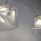 Pair of granite glass and brass pendant lights – poetic elegance