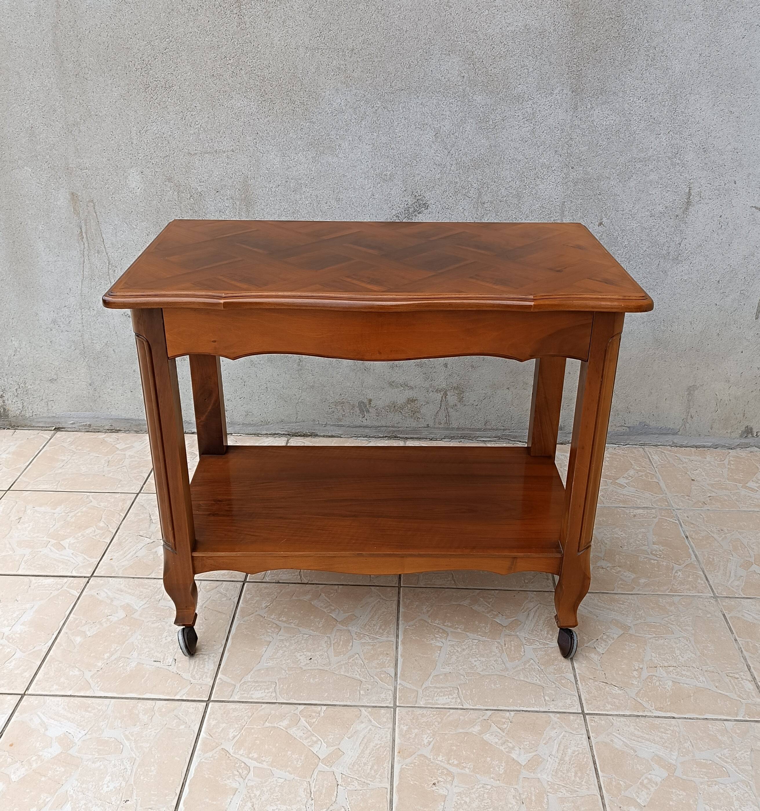 English-style cherrywood serving trolley