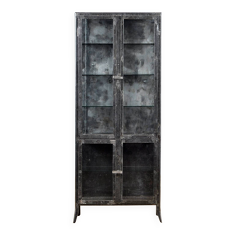 Vintage Glass & Iron Medical Cabinet, 1950s