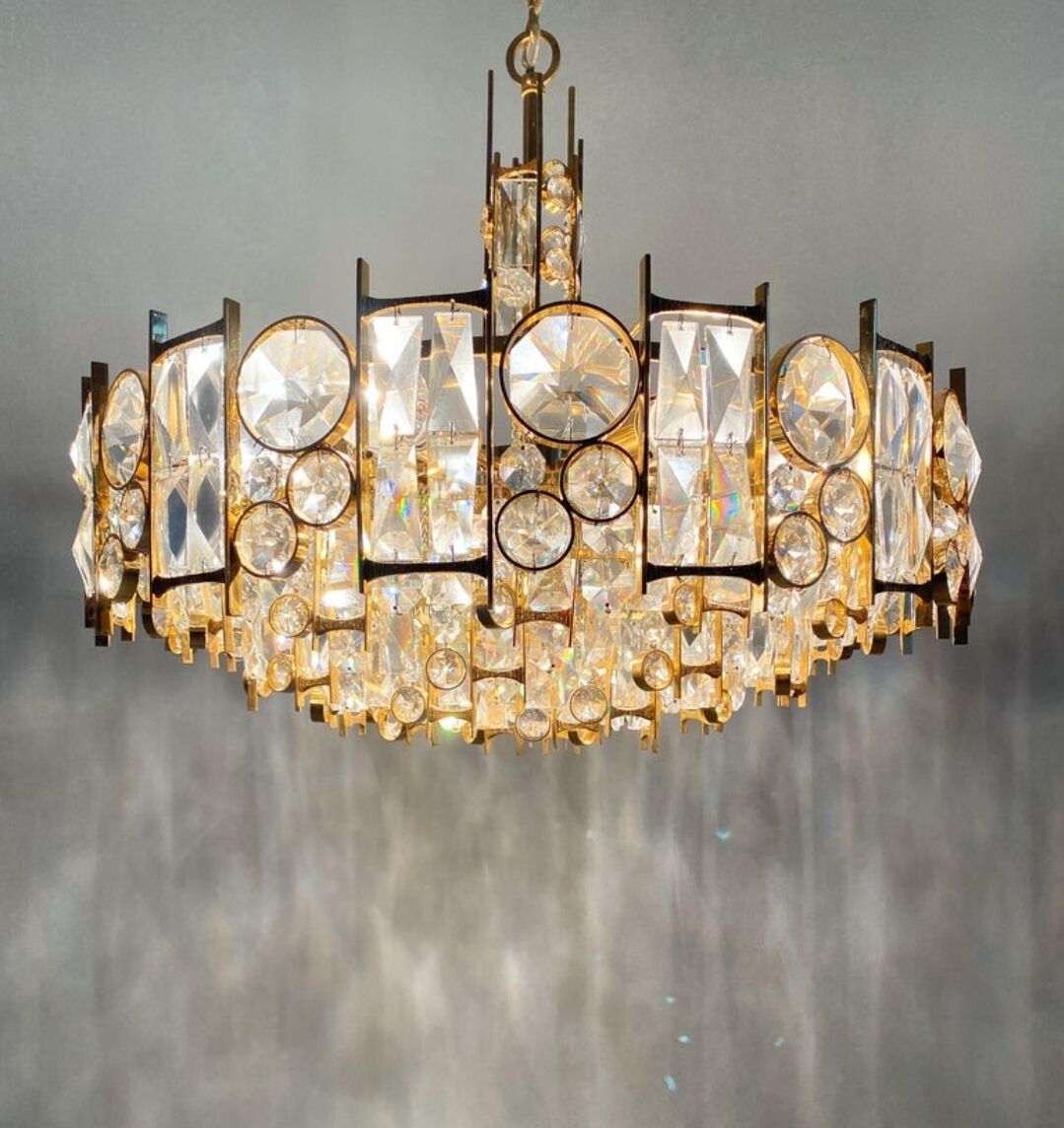 Exceptional 7-light chandelier - high-end Palwa - Gold-plated brass f