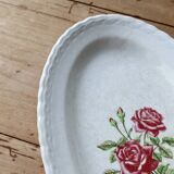 Vintage earthenware dish with rose pattern and patina