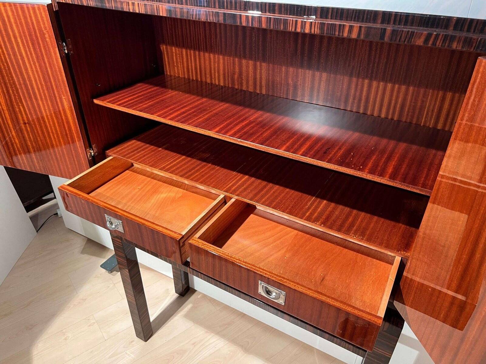 Tall Art Deco Cabinet in Macassar Veneer and Mahogany, France, 1930s