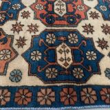 Vintage Turkish Kazak Rug Oriental 135x81 cm Tribal Small Carpet, Red and Blue