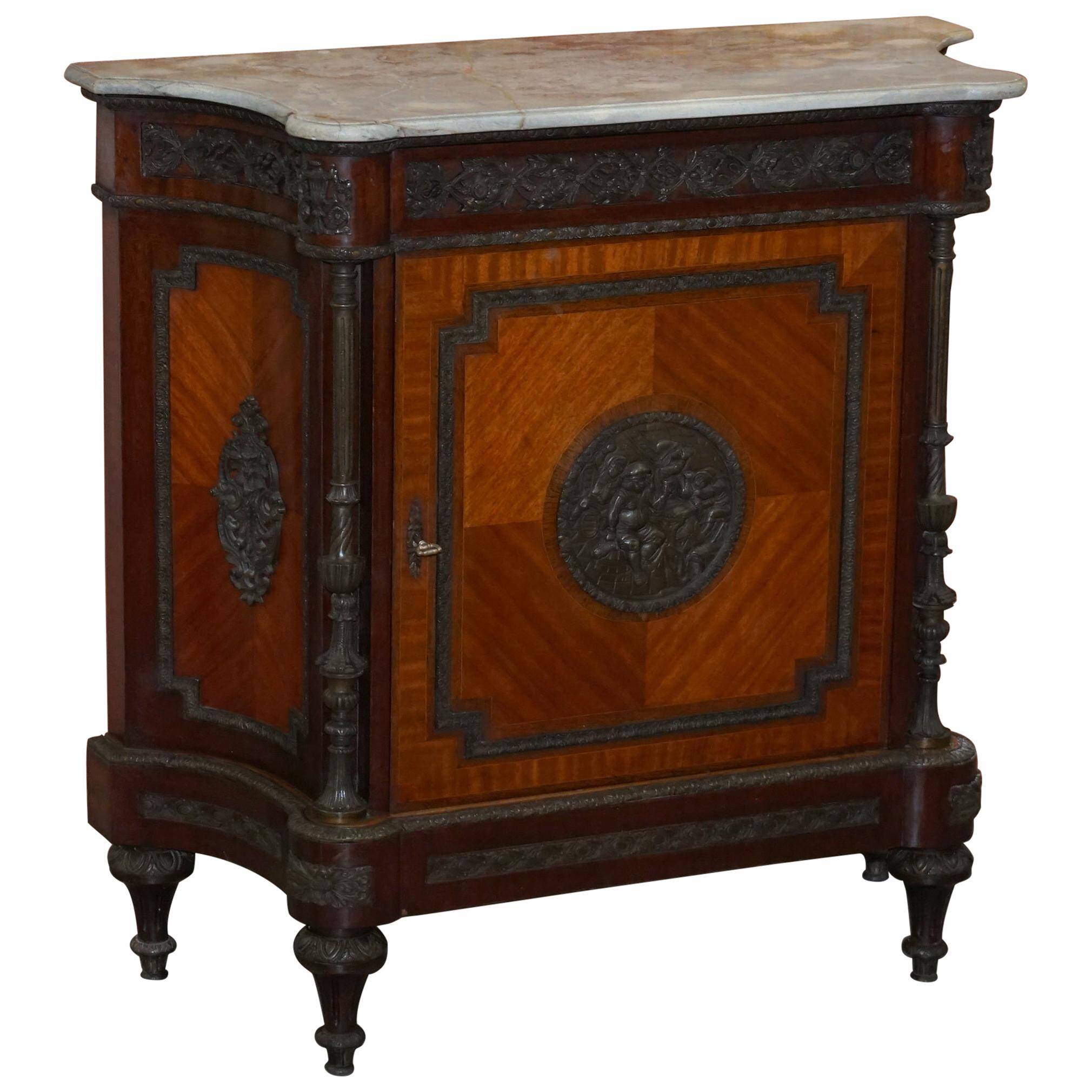 Louis Buffet in Walnut 19th Century with Drawers, Marble and Bronze Ornaments