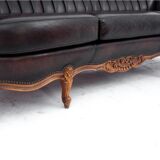 Deep buttoned brown leather salon set