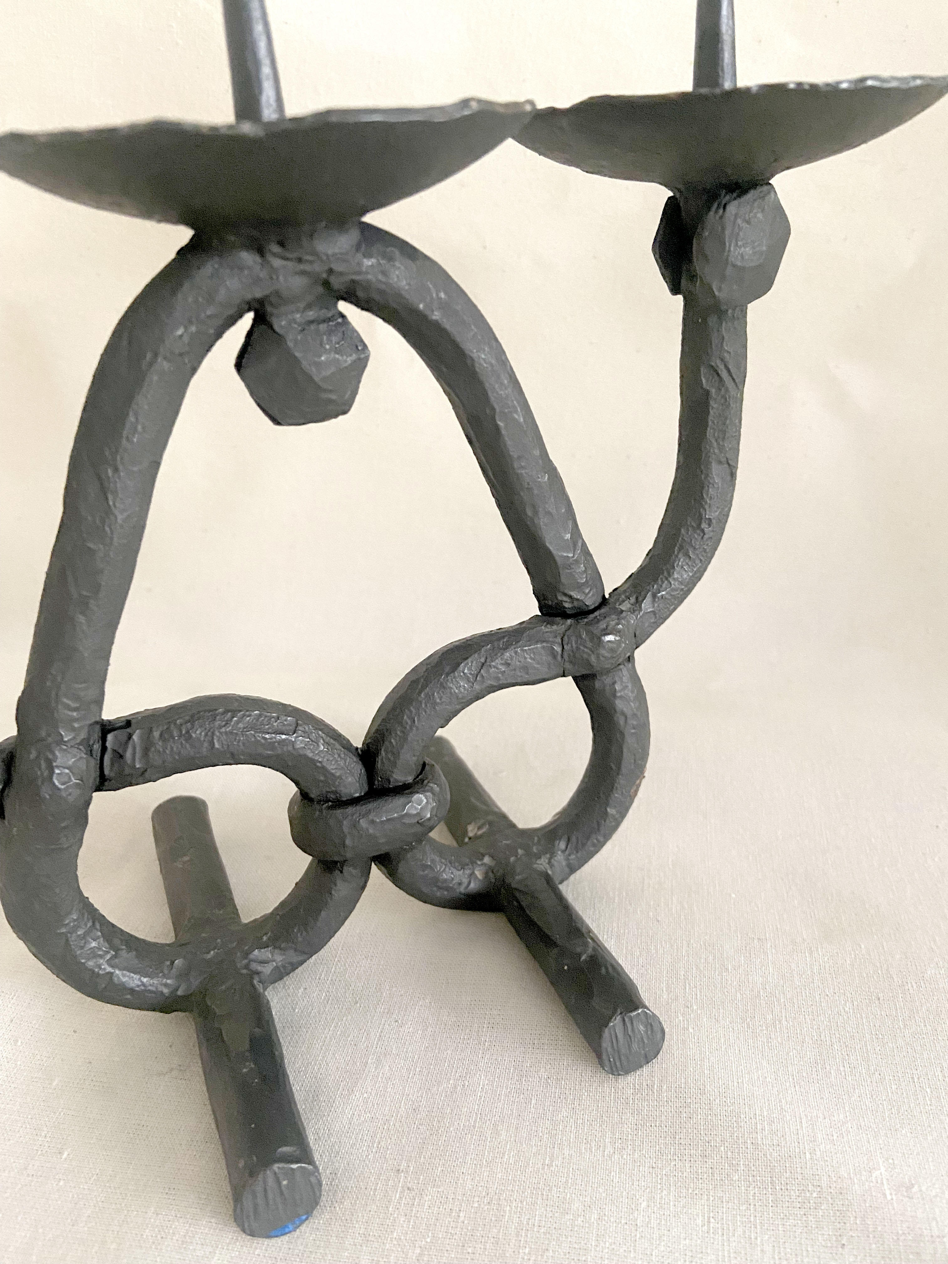 Brutalist beaten iron chandelier