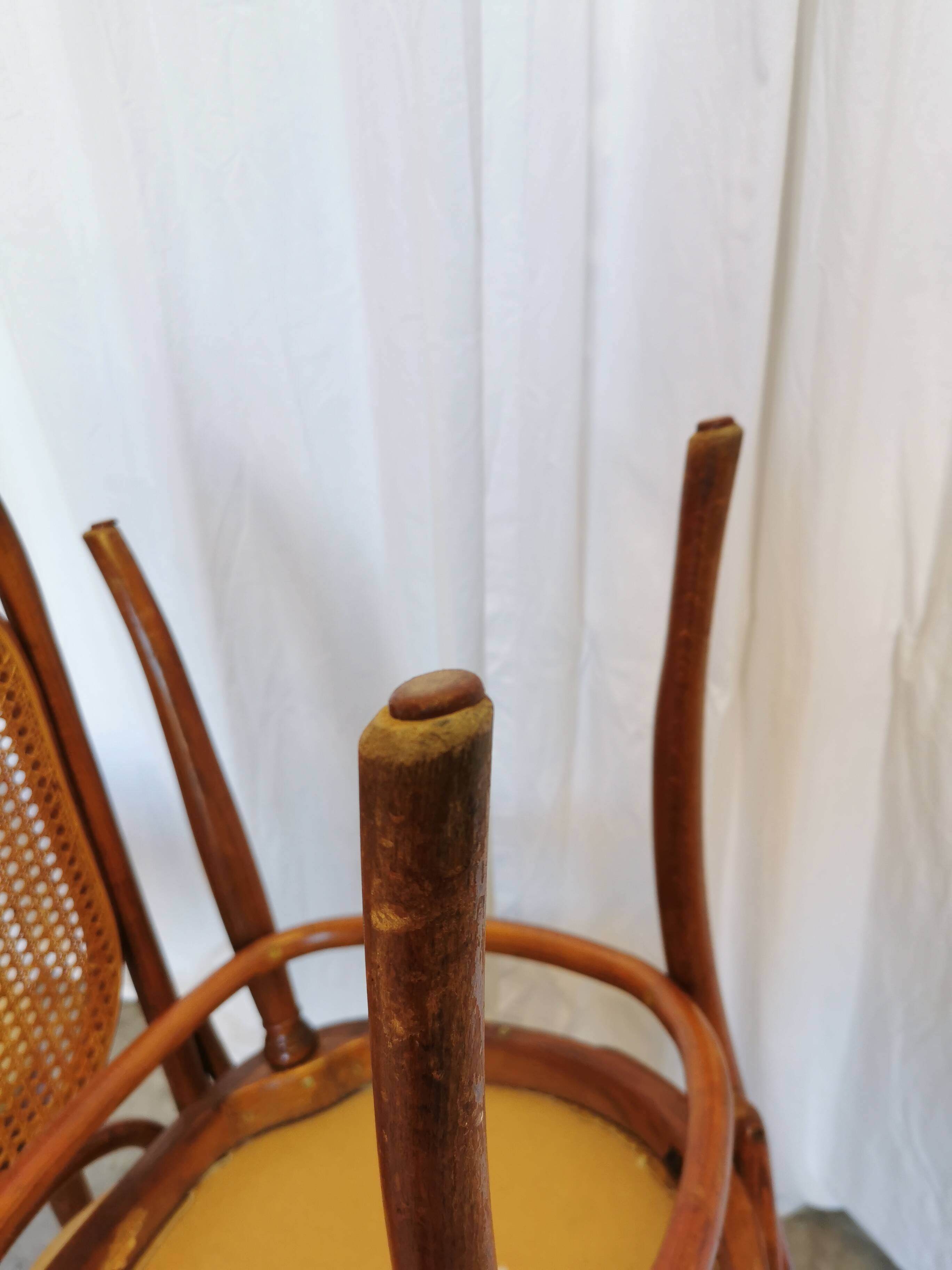 Set of 4 Vintage Bentwood Dining Chairs: Cane Back, Leather Seat, Thonet St
