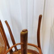 Set of 4 Vintage Bentwood Dining Chairs: Cane Back, Leather Seat, Thonet St