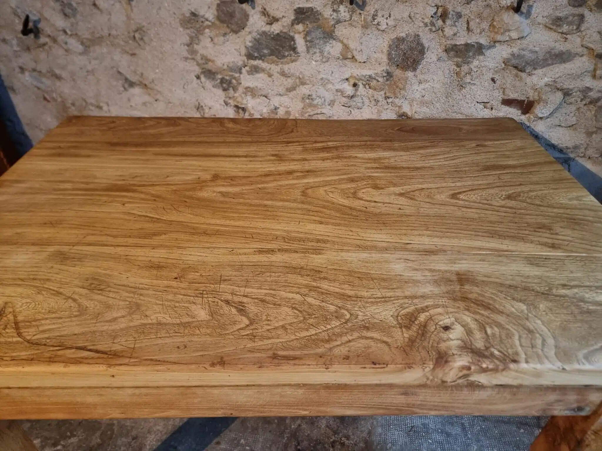 Vintage French baker's work table in chestnut, 1960s.