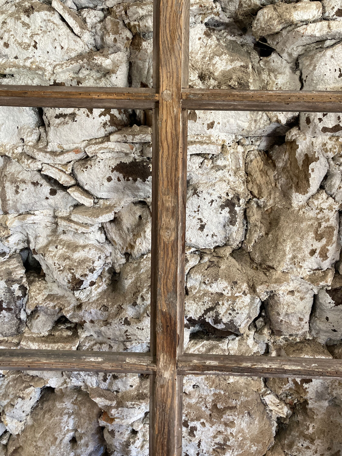 Old glazed wooden door patinated