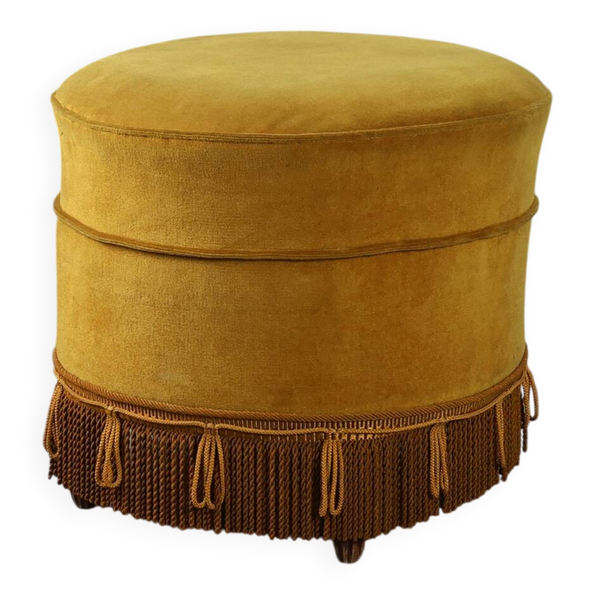 Mid‑Century Mustard‑Yellow Ottoman in Wood and Velvet, France 1950s