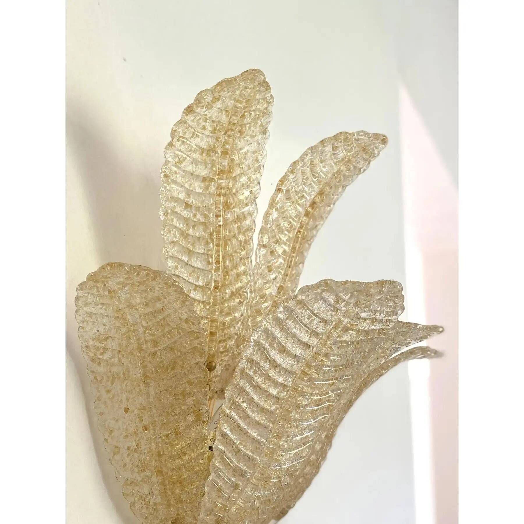 Gold “Graniglia” Leaf Murano Glass Wall Sconces in Venetian Style - a Pair