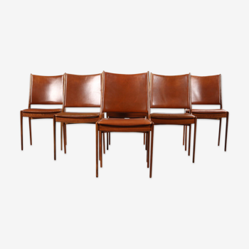 Chaises de salle à manger en cuir vintage design danois Johannes Andersen