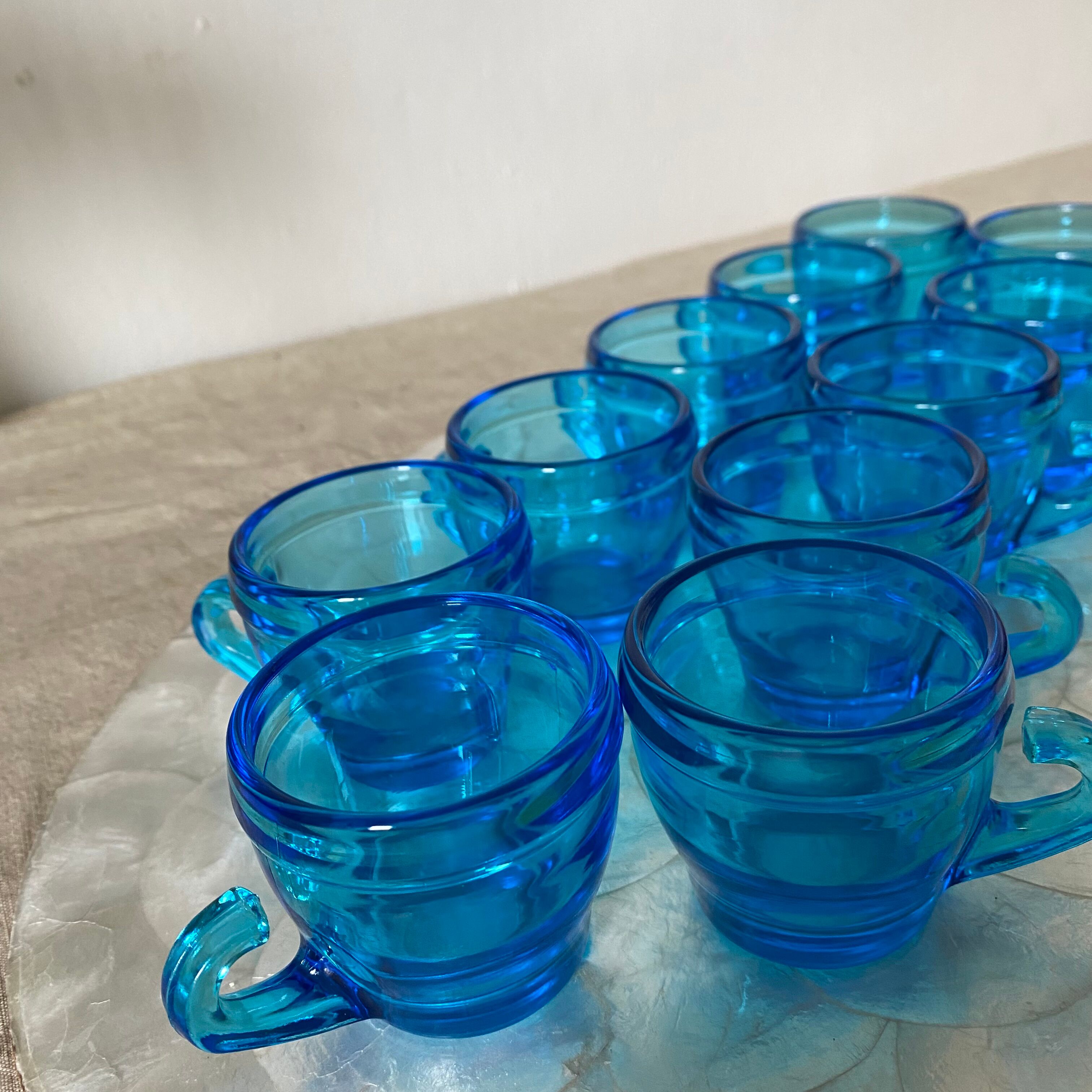 Vintage blue glass coffee cups