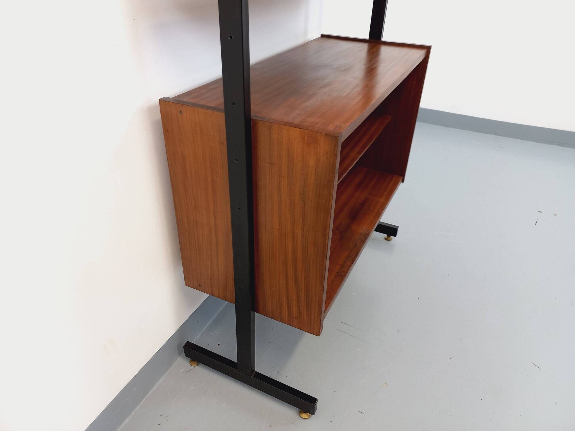 Vintage teak and metal shelf bookcase from the 60s