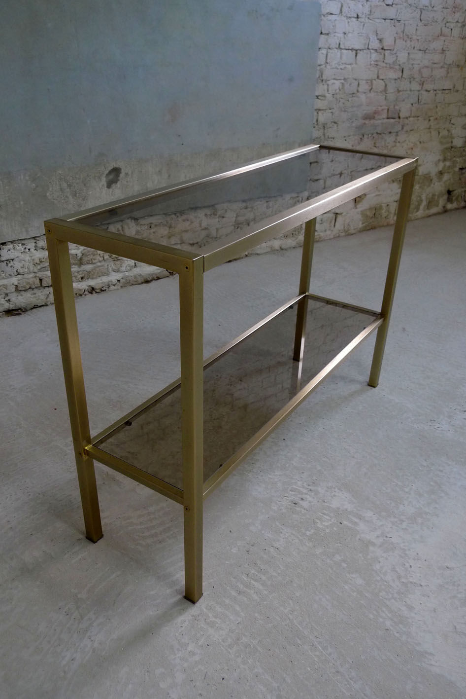 Console table in anodized aluminum and smoked glass 1970