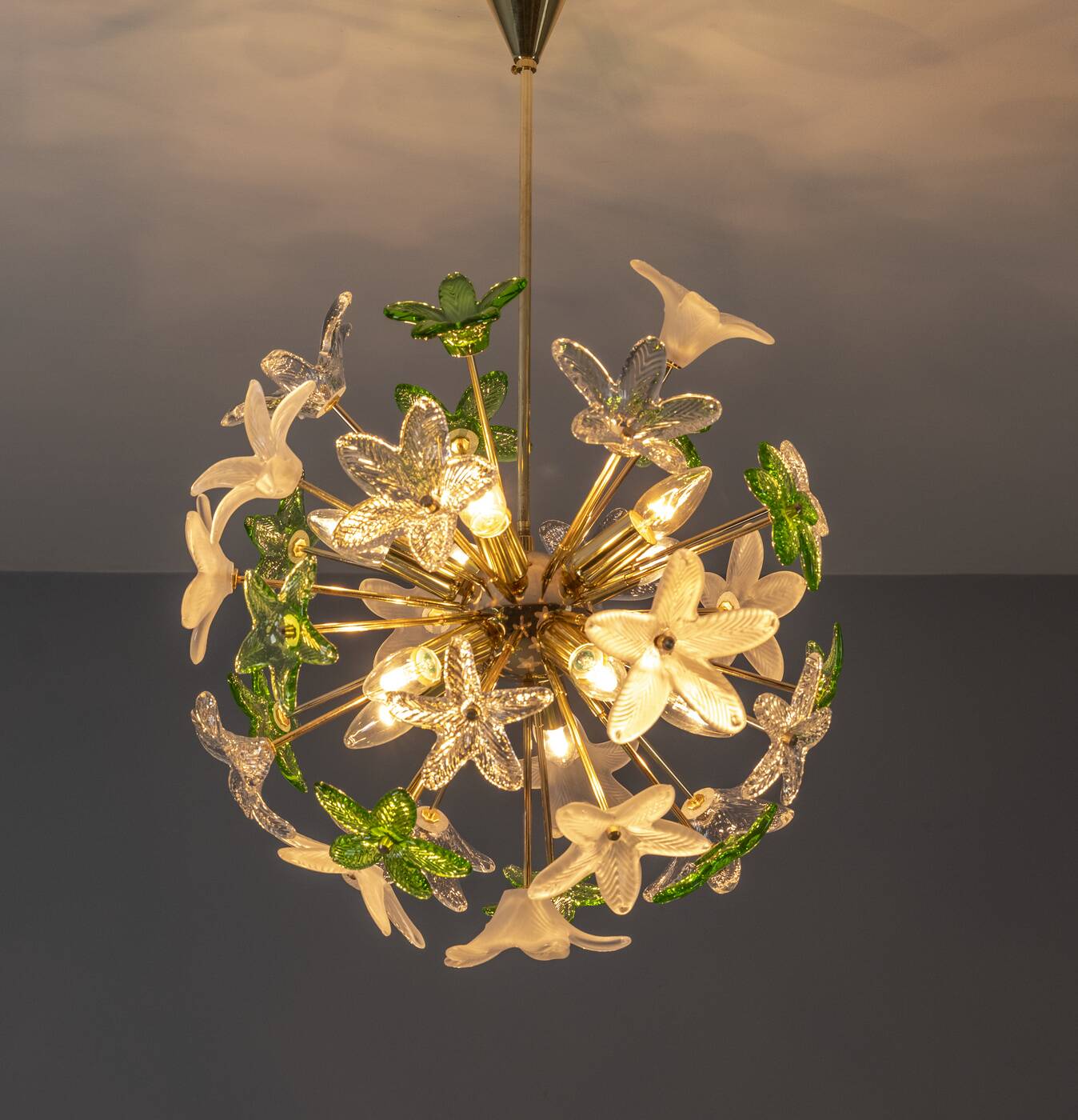 Sculptural Floral Glass Chandelier, Czechoslovakia, 1970s–1980s