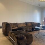 Modular corner sofa in brown fabric and metal