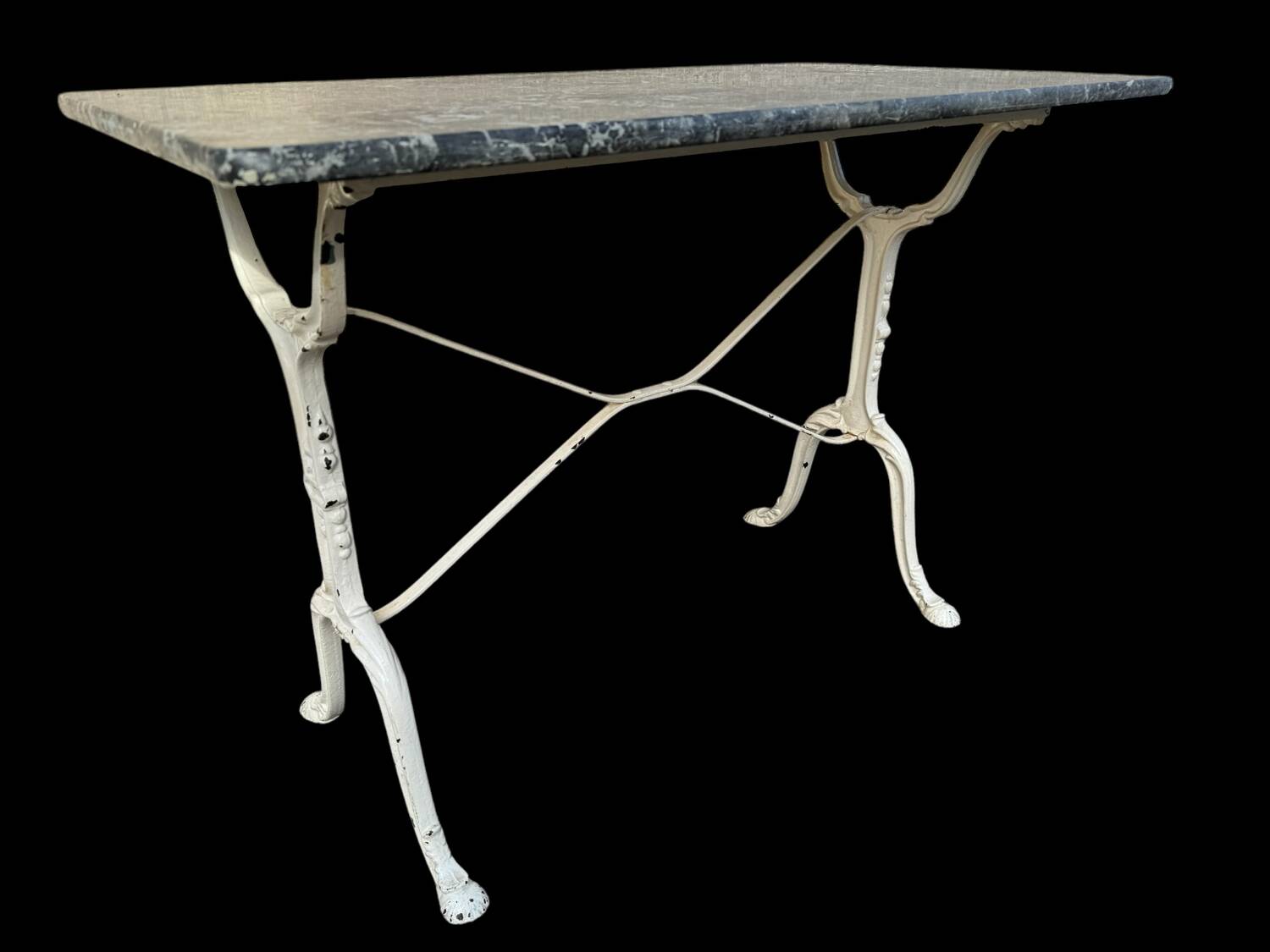 Parisian bistro table in cast iron and gray marble 1900