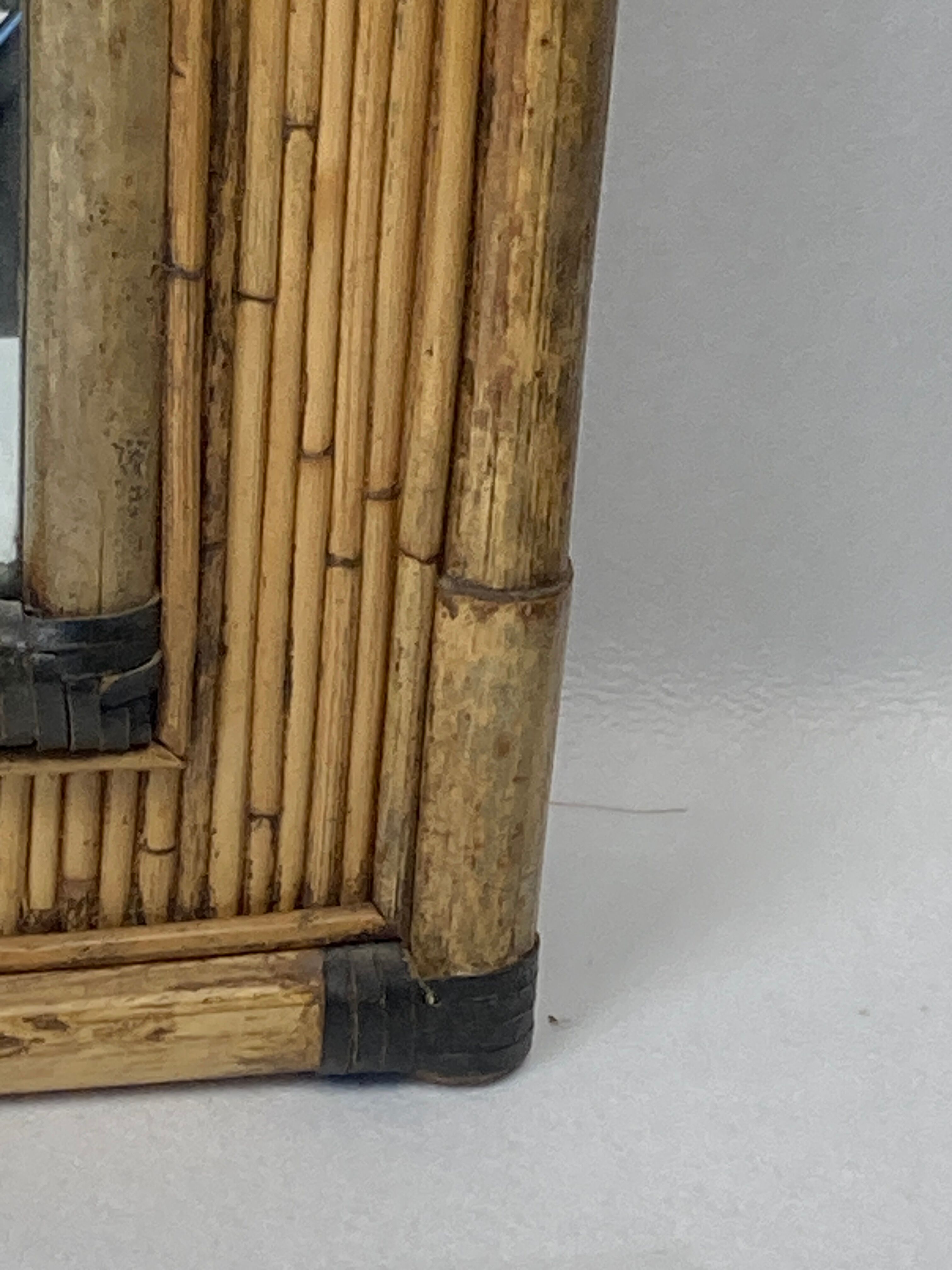 Midcentury palm regency bamboo rattan pencil reed mirror