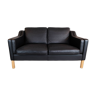 Black leather double sofa with oak feet by Stouby Møbler