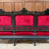 Large Japanese-style sofa in carved wood and red velvet, 19th century