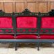 Large Japanese-style sofa in carved wood and red velvet, 19th century