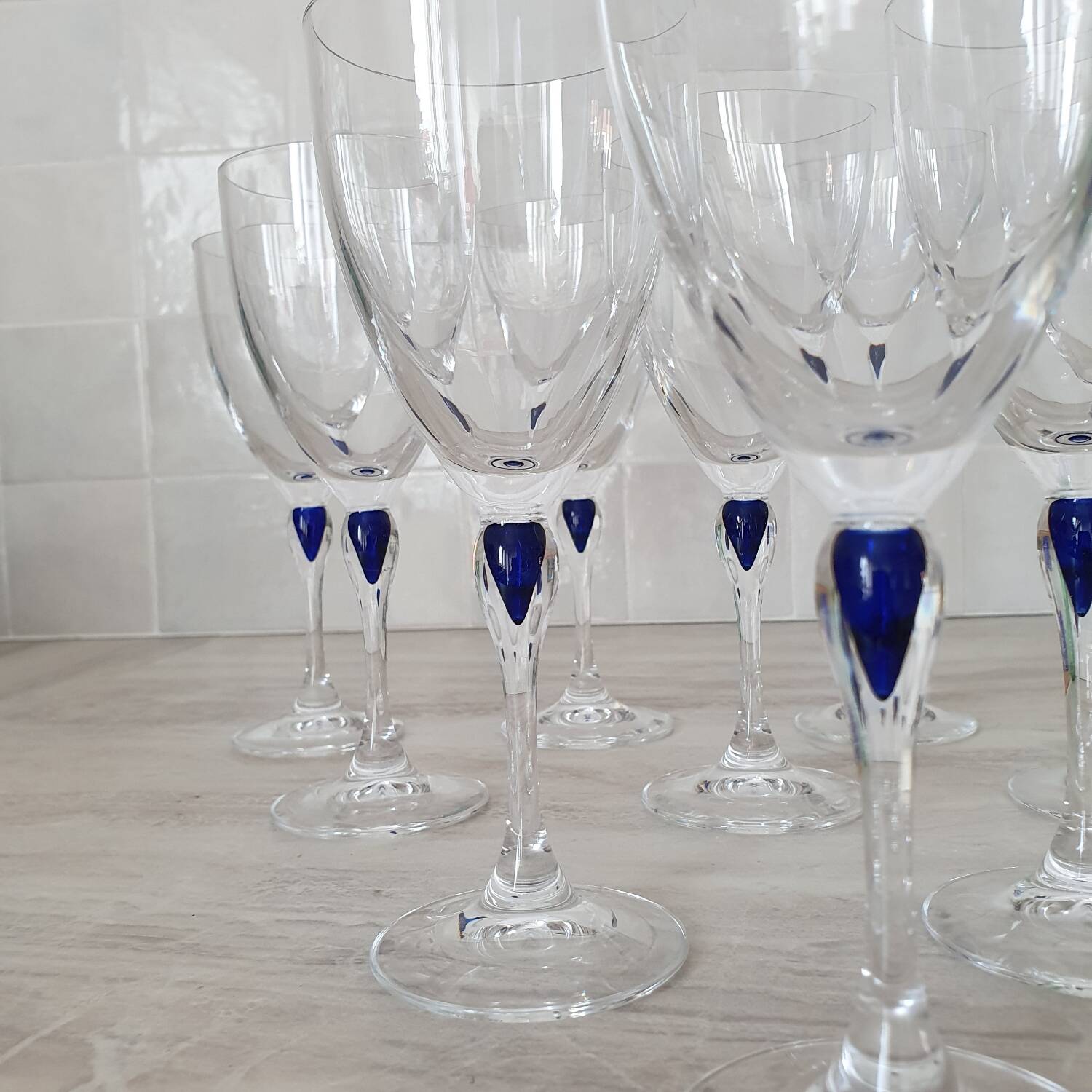 10 Crystal d'Arques glasses model Venice Sapphire blue