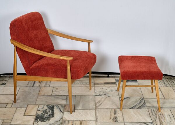 Fauteuil vintage avec repos-pieds Tchécoslovaquie années 1960